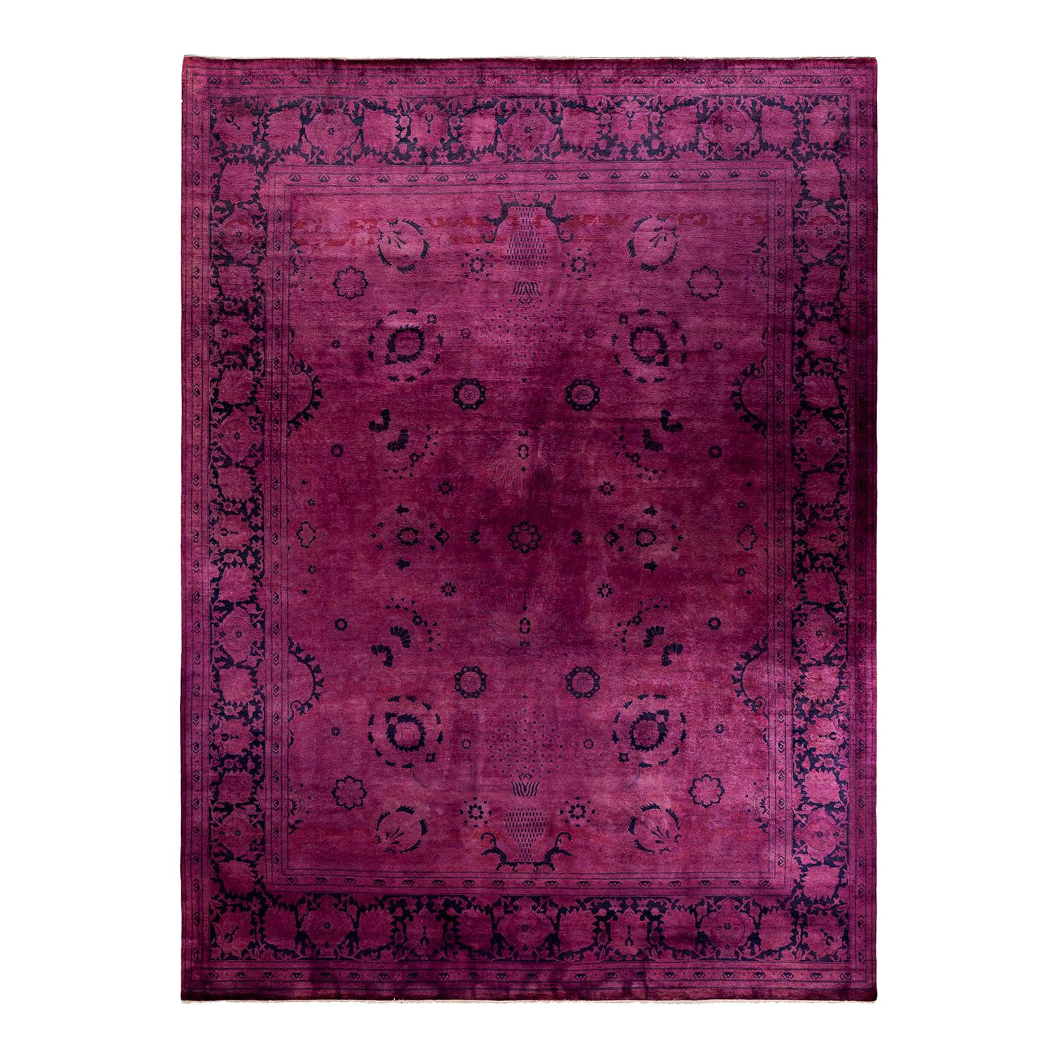 Contemporary Overdyed Hand Knotted Wool Black Area Rug For Sale