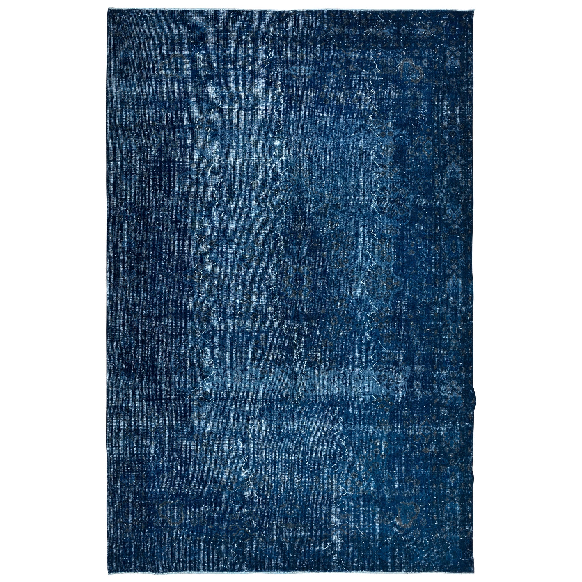 7x10.6 Ft Moderner Overdyed Handgeknüpfter blauer Teppich aus Wolle aus der Türkei im Angebot