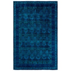 Alfombra de lana teñida a mano contemporánea azul