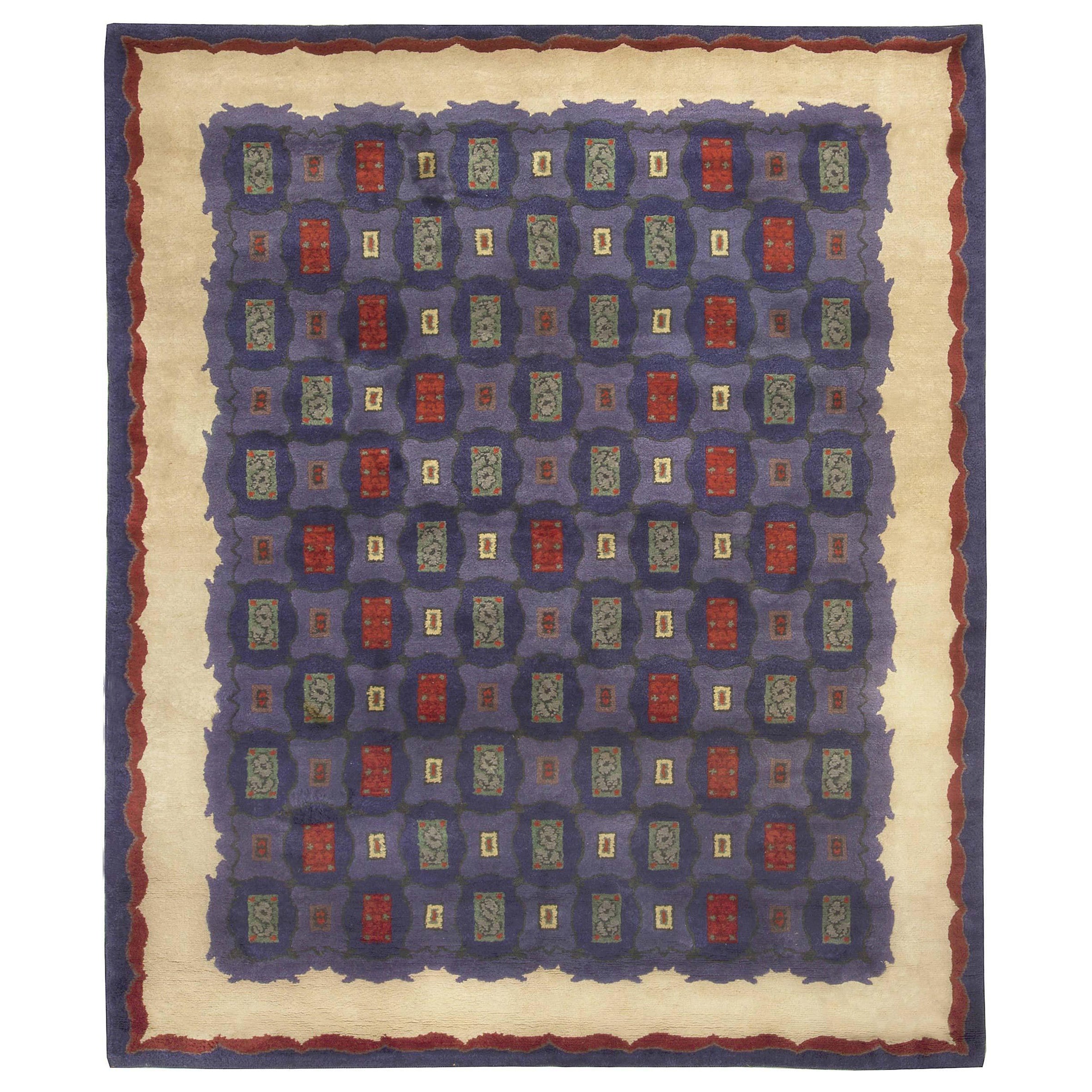 French Art Deco Purple Handmade Rug by Paule Leleu