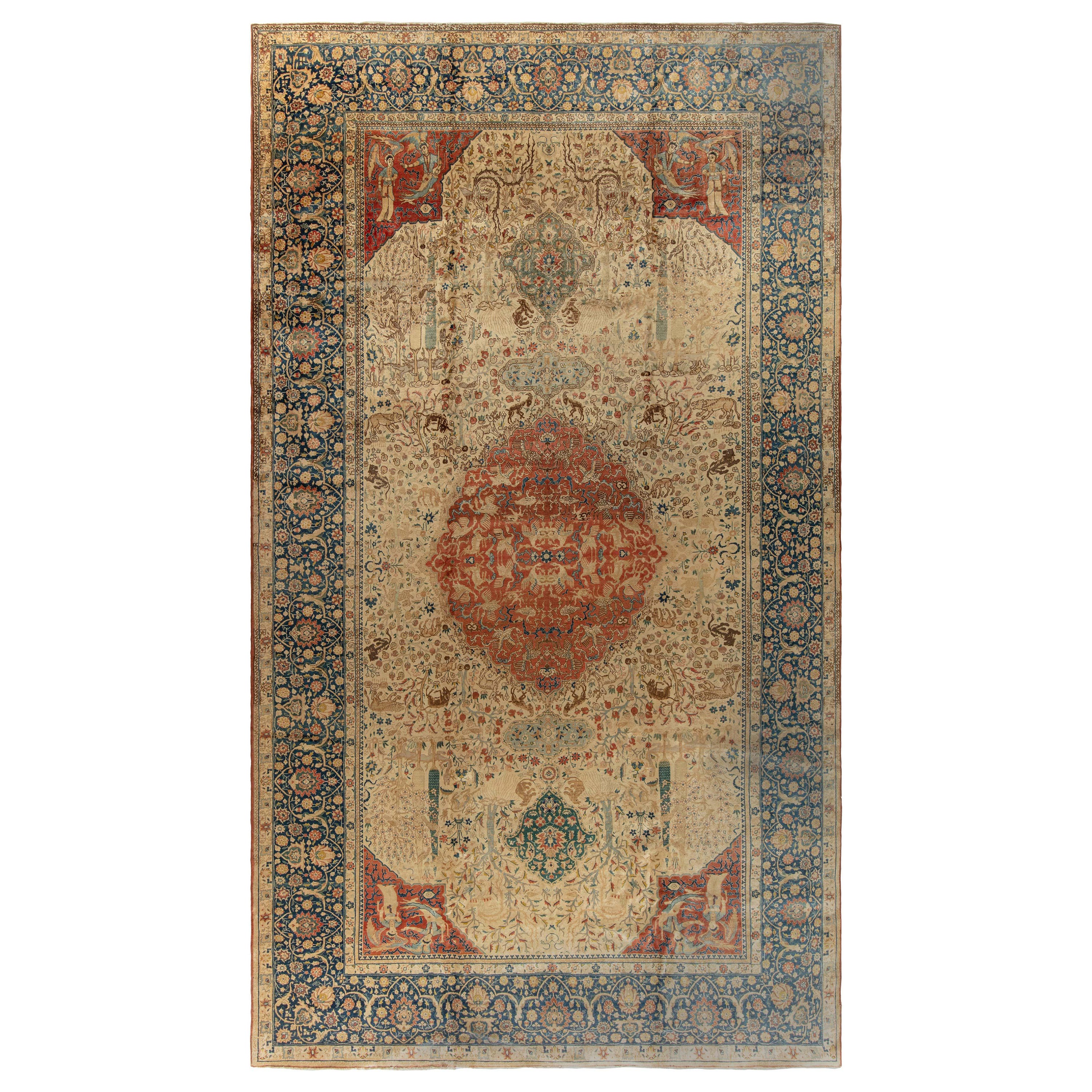 Authentic Persian Tabriz Handwoven Wool Rug For Sale