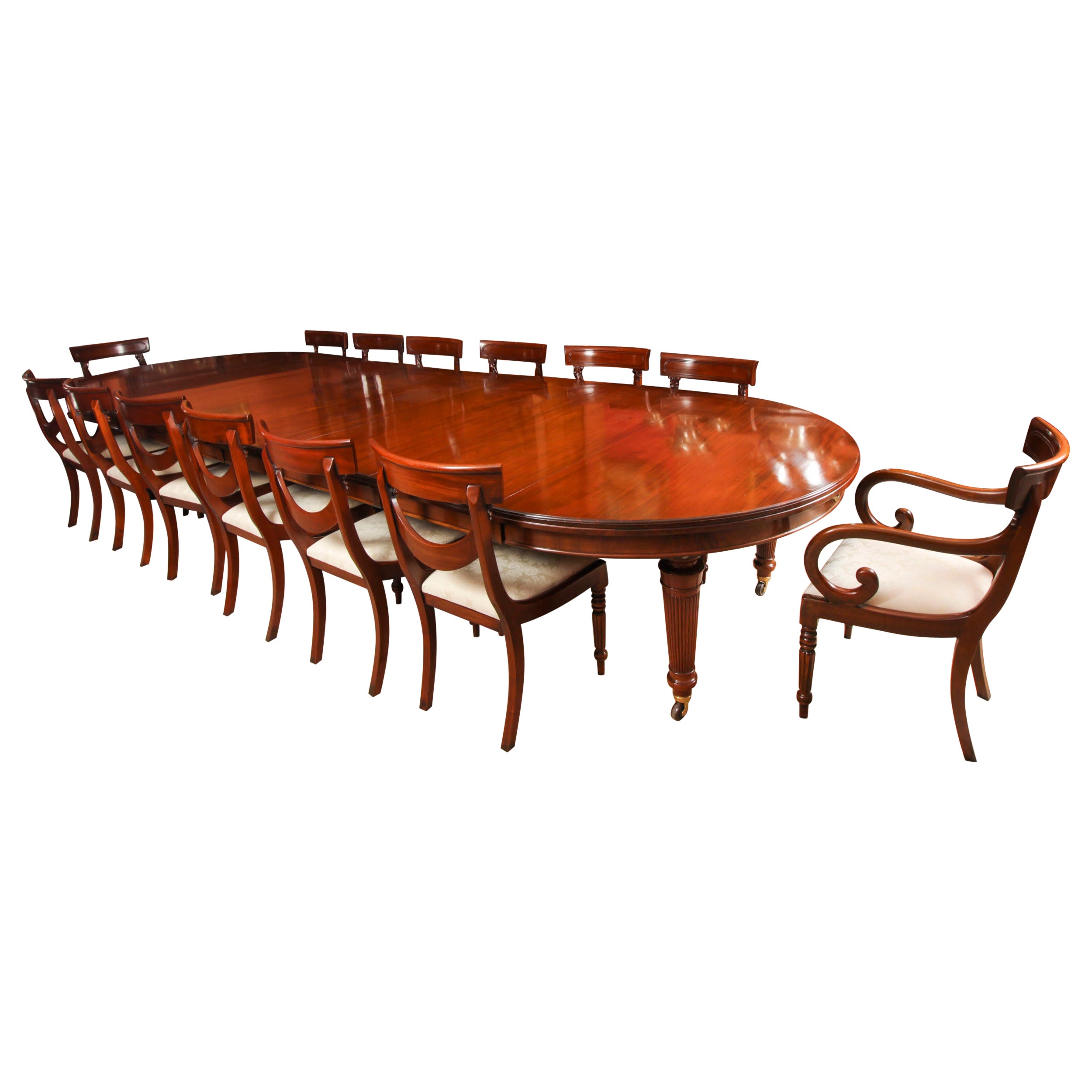 Antique 15ft Extending Dining Table by Edwards & Roberts 19th C & 14 chairs