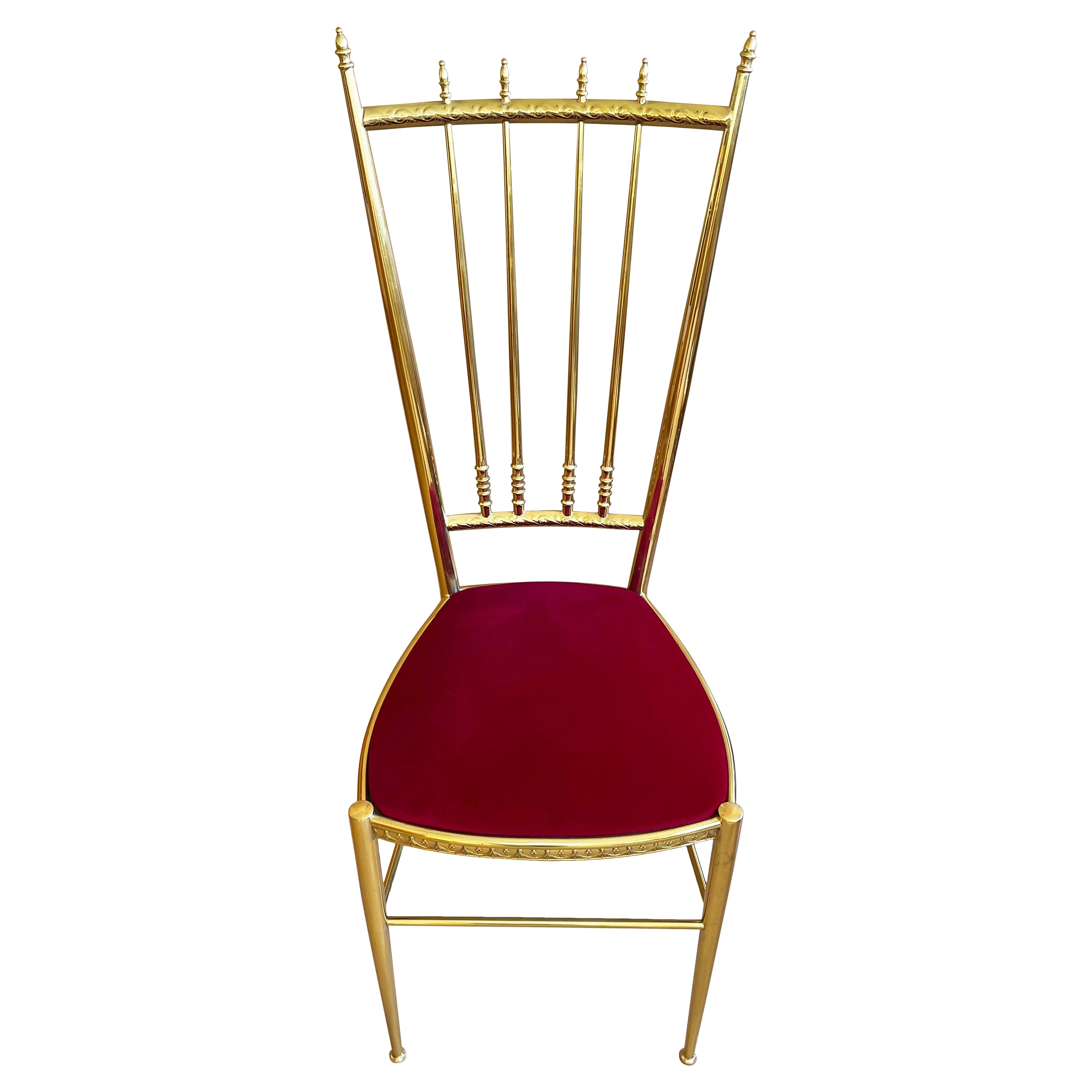 Italian Brass & Red Velvet Chiavari Style Vanity or Side Chair, 1960s Italy For Sale