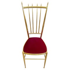 Vintage Italian Brass & Red Velvet Chiavari Style Vanity or Side Chair, 1960s Italy