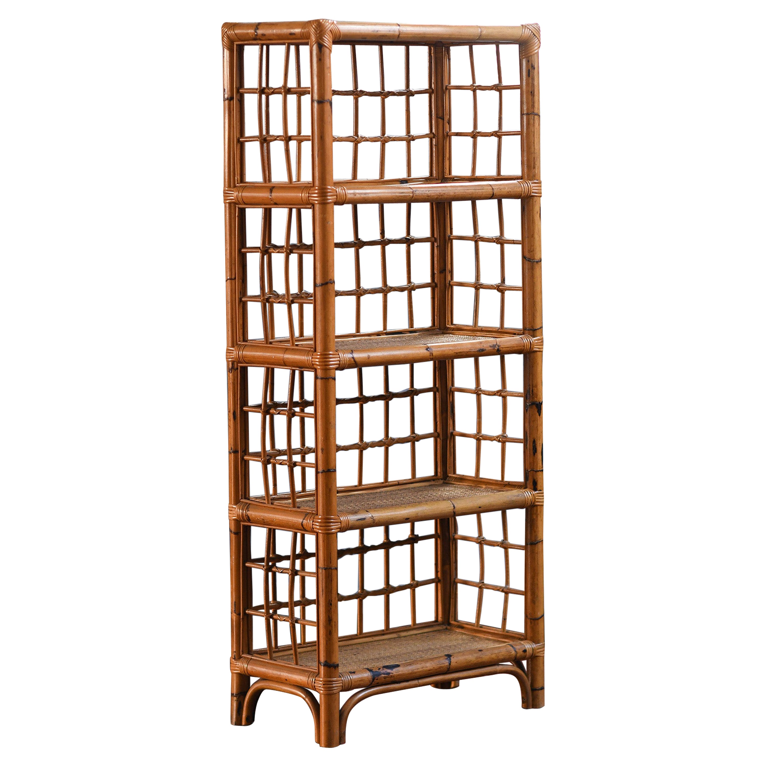 Rattan and wicker bookcase, Italy 1980 For Sale