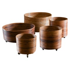 Set di 5 presine in rattan con ruote, Italia 1980