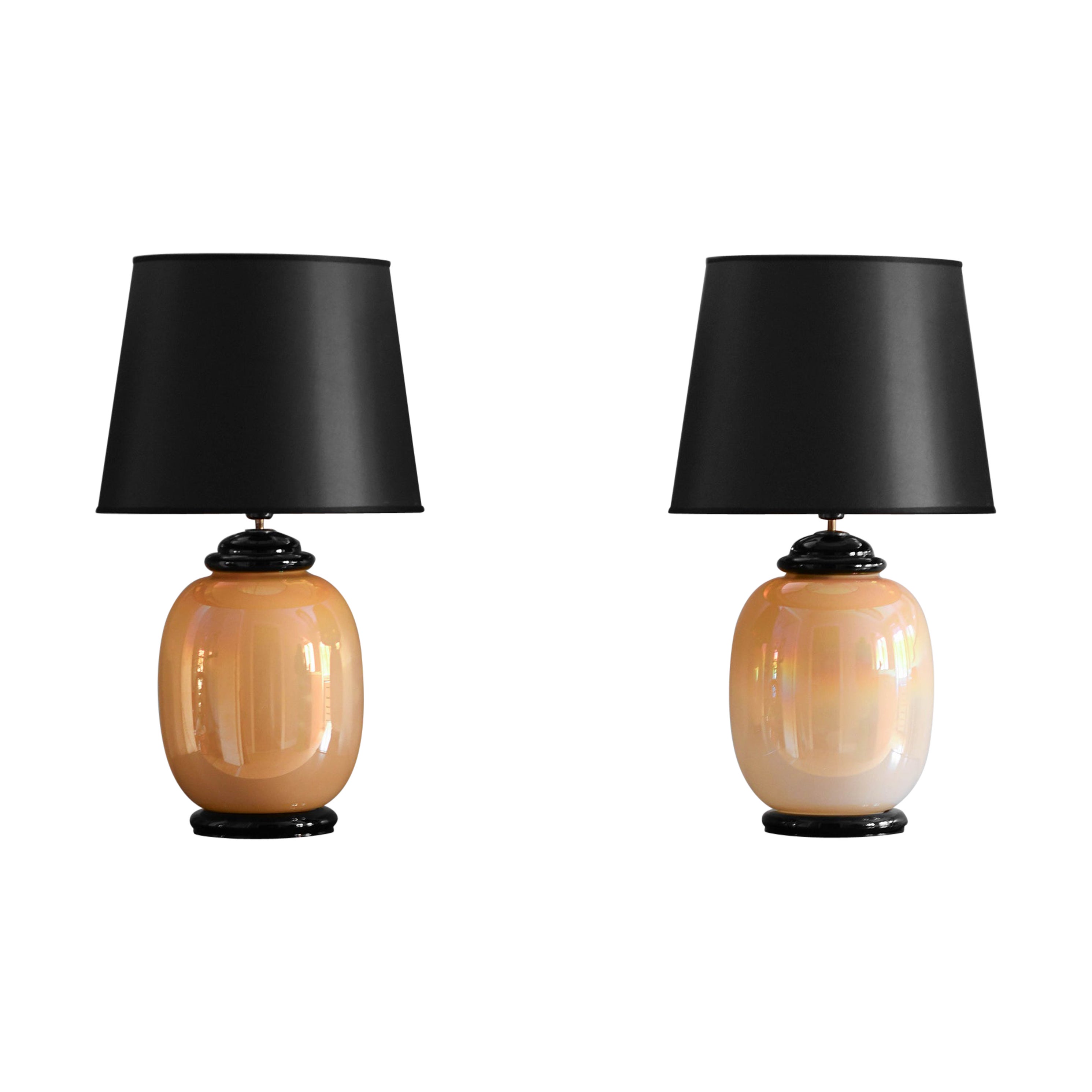 Pair of Tommaso Barbi lamps in opaline Murano glass, Italy 1980 For Sale