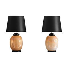 Vintage Pair of Tommaso Barbi lamps in opaline Murano glass, Italy 1980