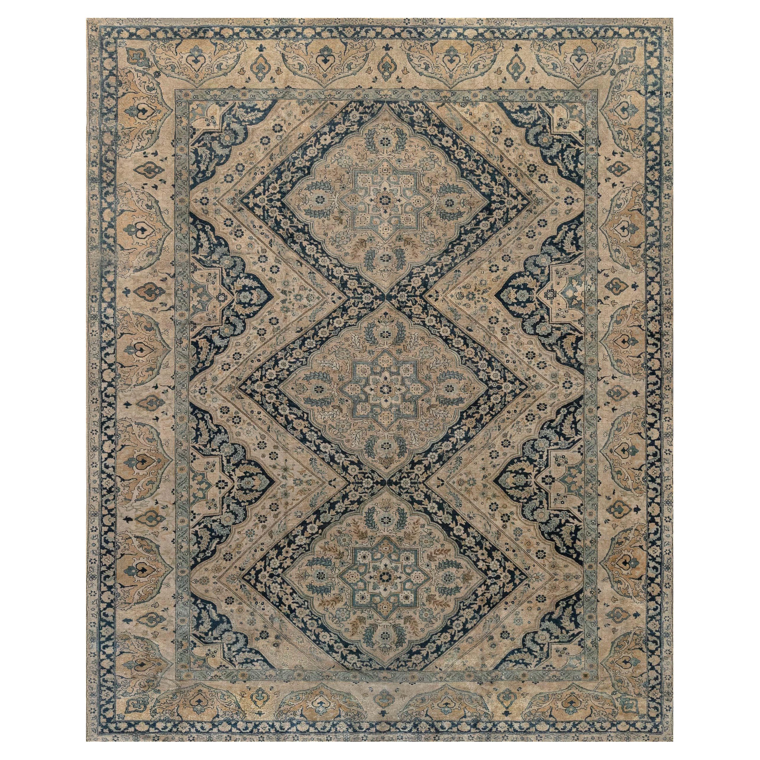 Early 20th Century Persian Tabriz Handmade Carpet For Sale