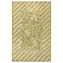 Doris Leslie Blau Alfombra Art Decó francesa vintage de lana verde hecha a mano
