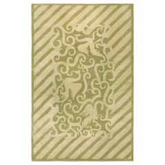 Retro French Art Deco Green Handmade Wool Rug