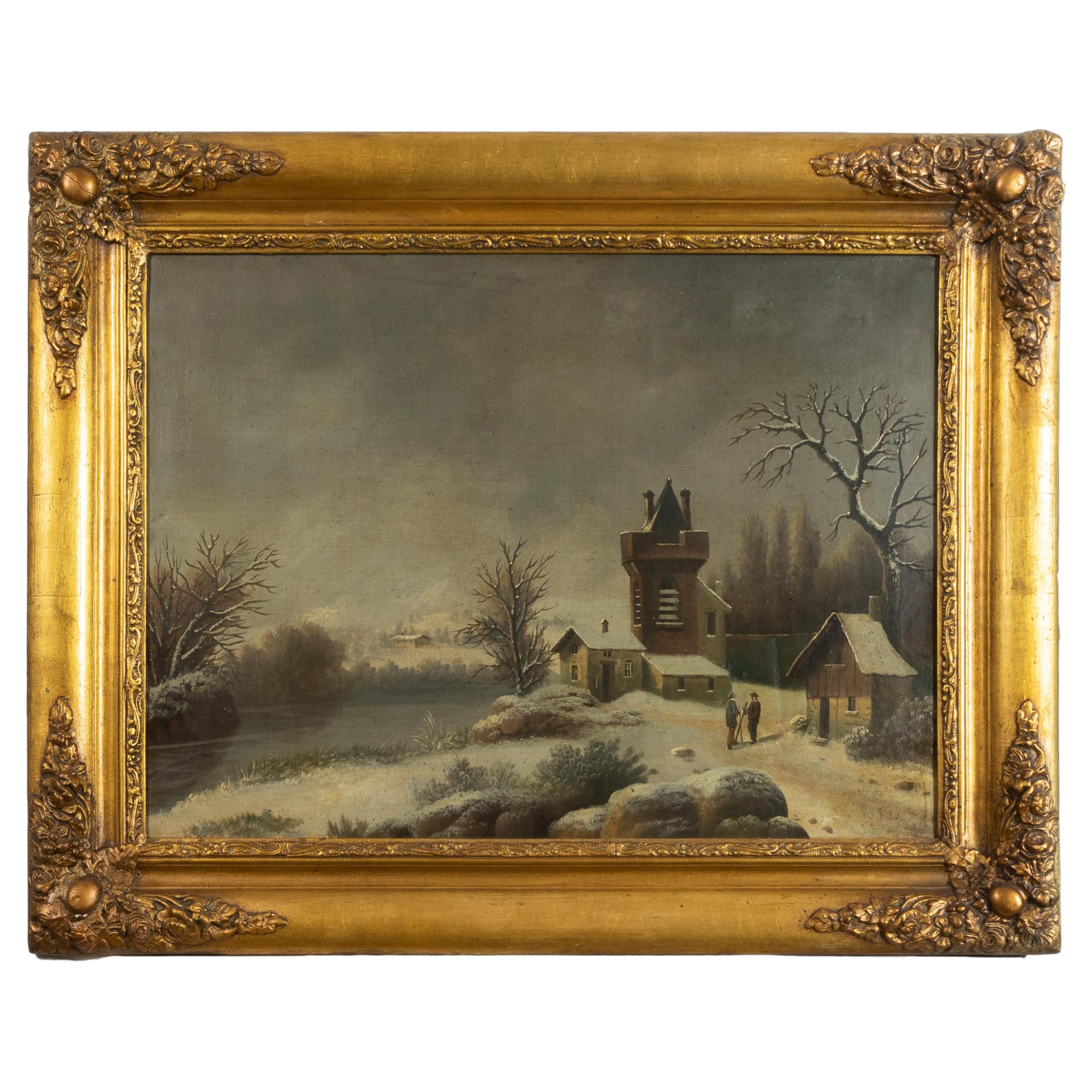 19th Century Winter Landscape Painting, Netherlands  Baroque Style For Sale