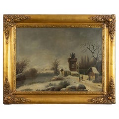 19th Century Winter Landscape Painting, Netherlands  Baroque Style