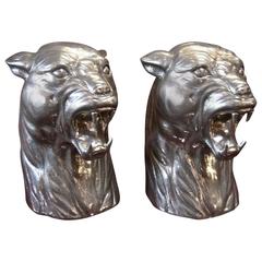 Pair of Pietro Figura Pewter Panther Sculptures for "Atena"