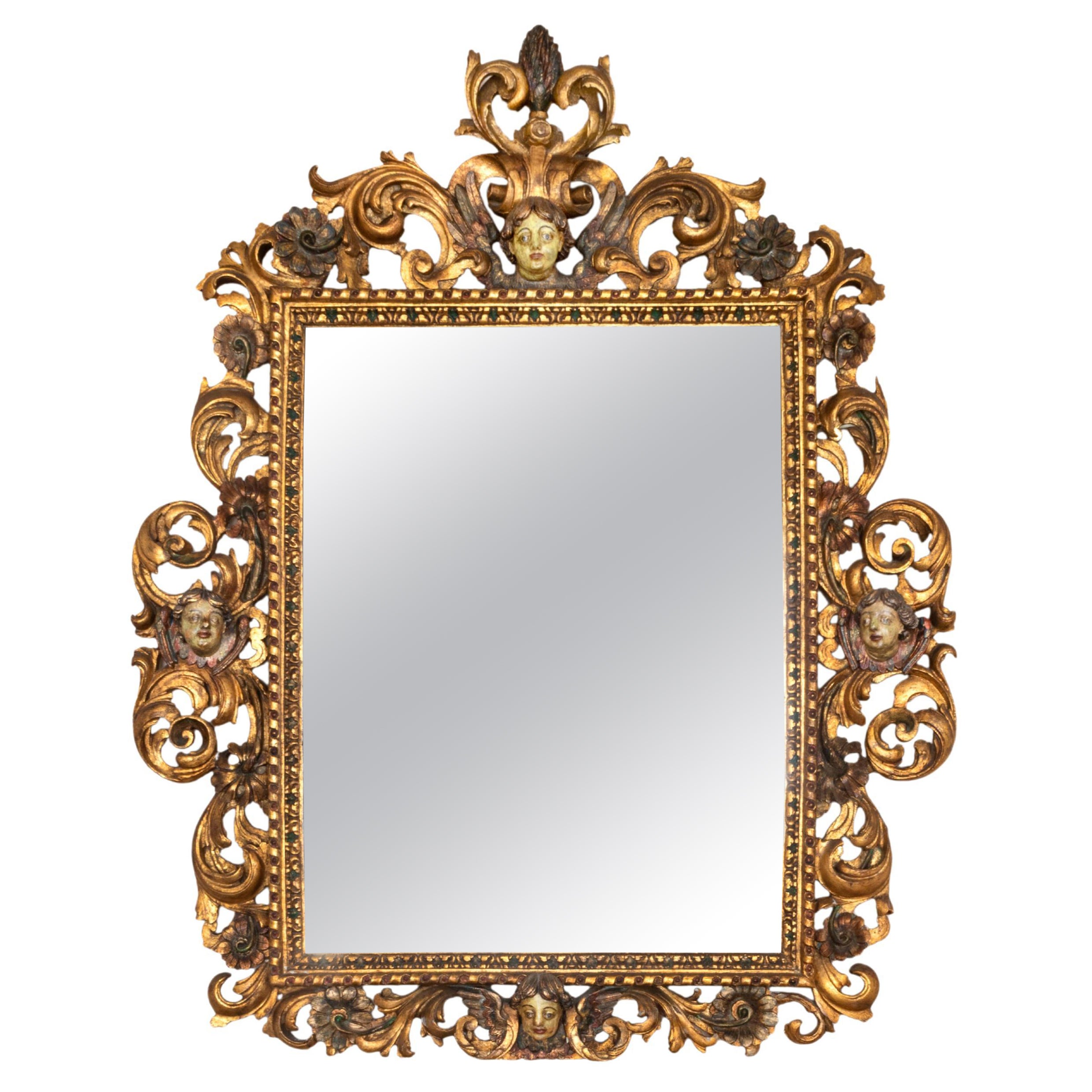 18th Century Portuguese Baroque Period Golden Gilt Mirror For Sale