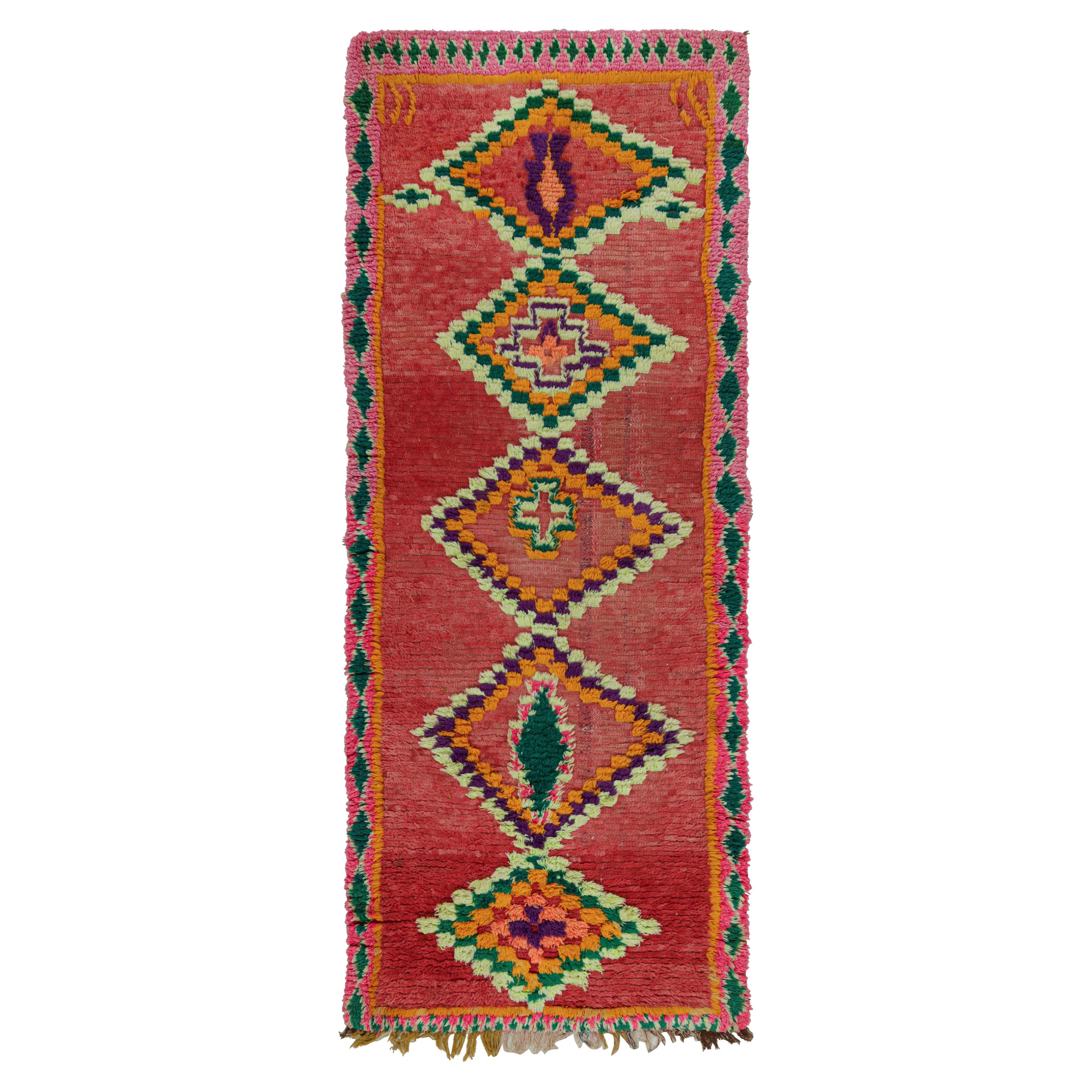 Vintage Moroccan Runner Rug in Red with Diamond Medallions, from Rug & Kilim  For Sale