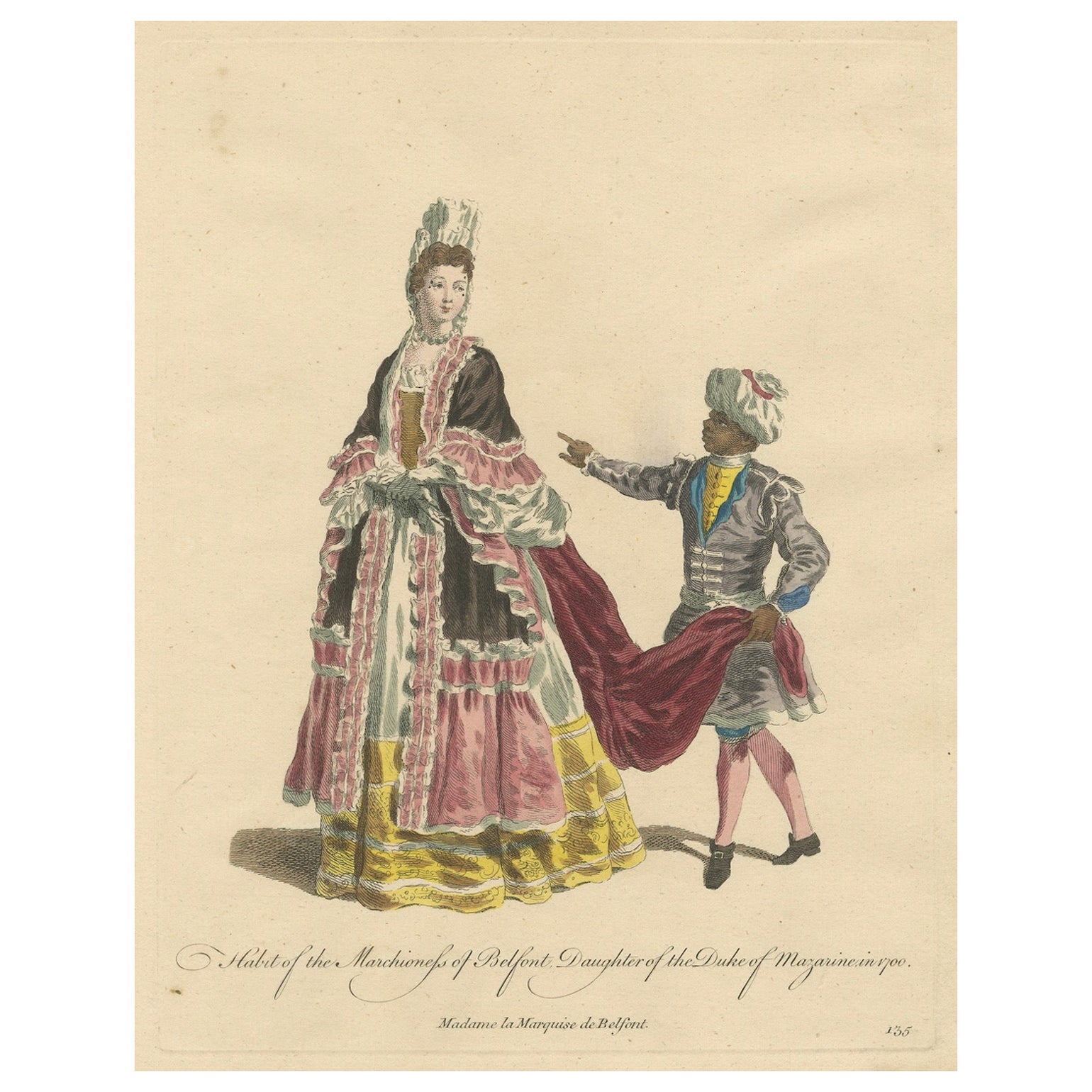 Habit of the Marchioness of Belfont, Daughter of the Duke of Mazarine, ca. 1757 For Sale