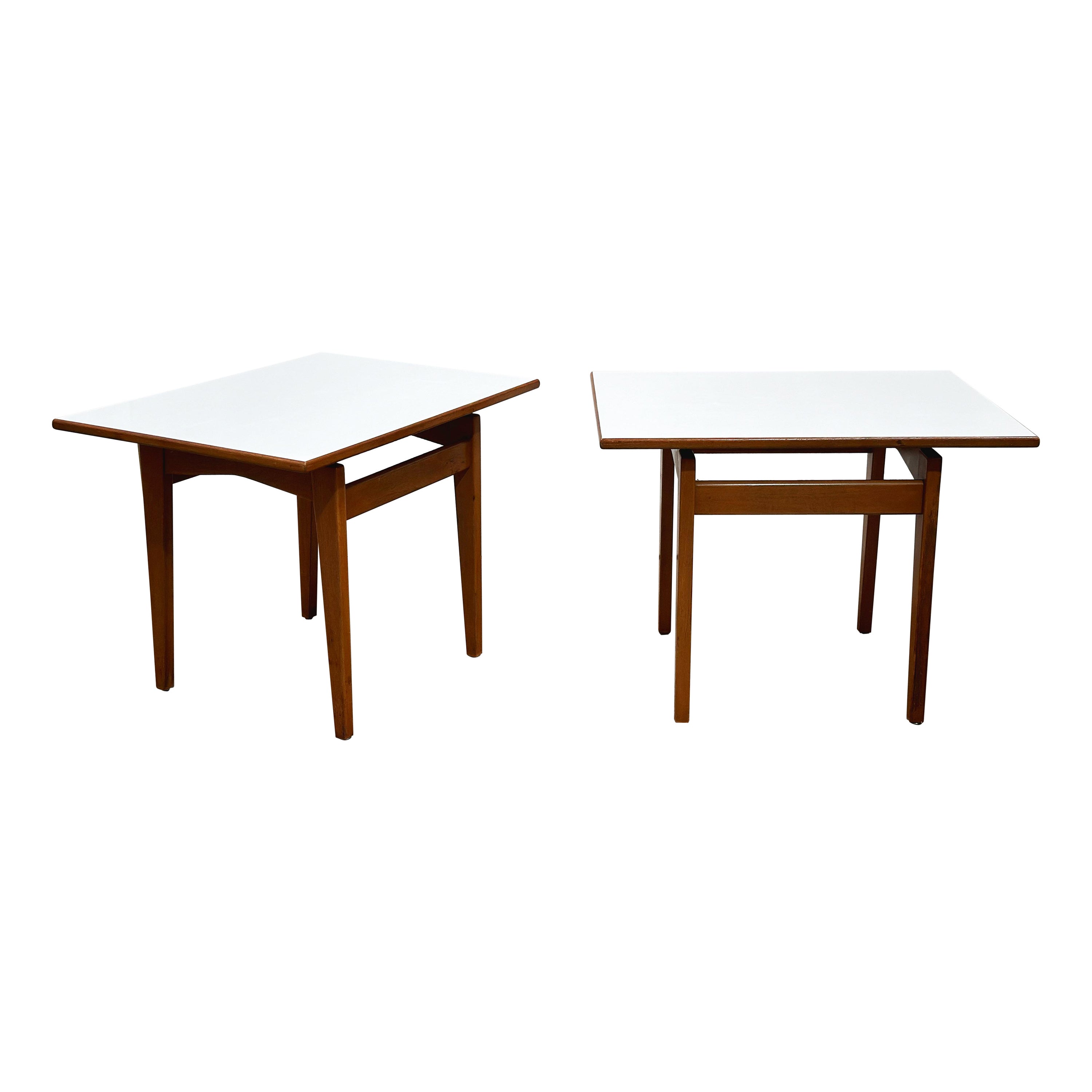 Jens Risom Side Tables - Midcentury Modern - Pair Walnut Formica Floating Top  For Sale