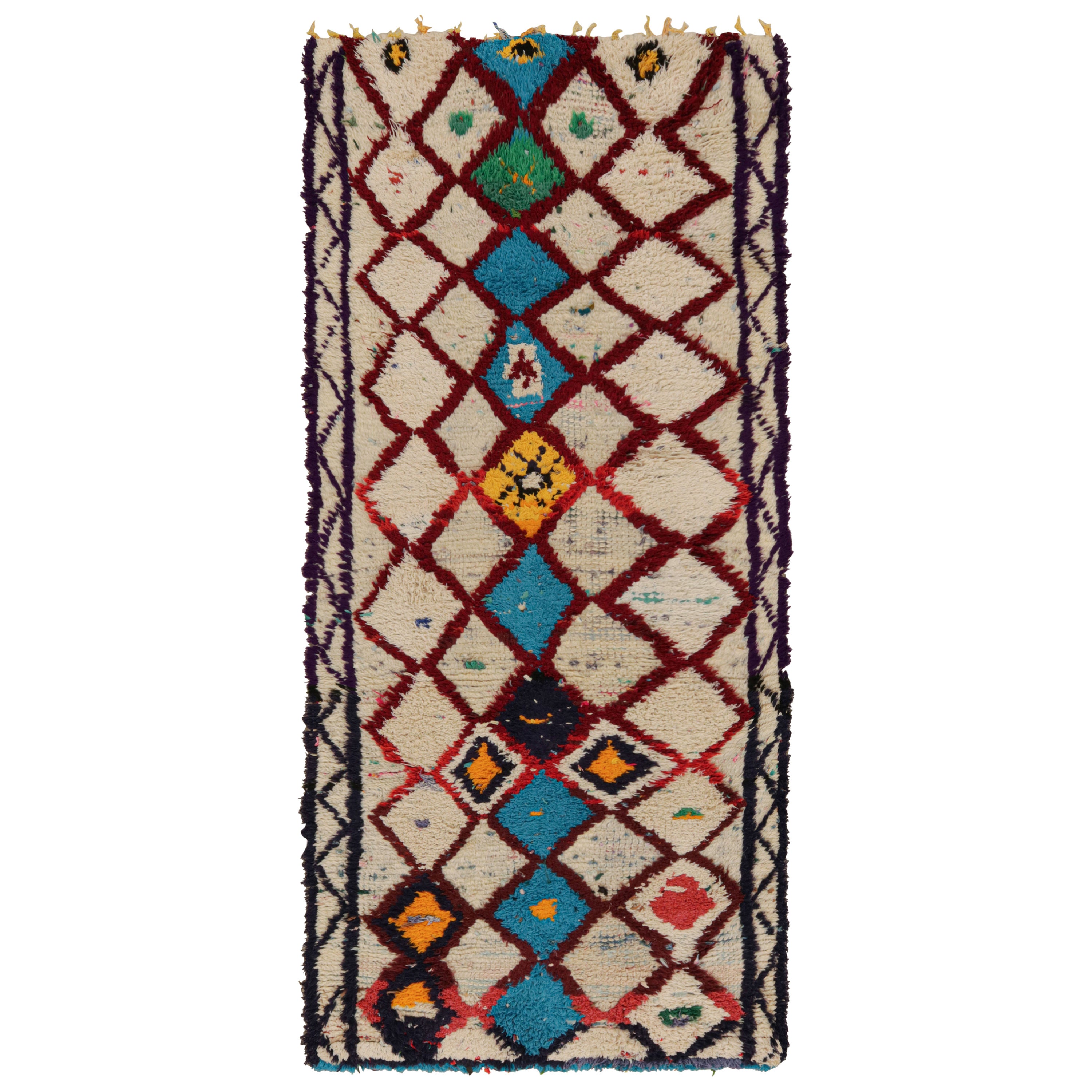 Vintage Moroccan Runner Rug with Colorful Diamond Patterns, from Rug & Kilim  For Sale