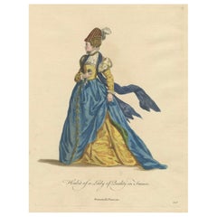 Antique Habit of a Lady of Quality in France in a Hand-Colored Engraving, 1757