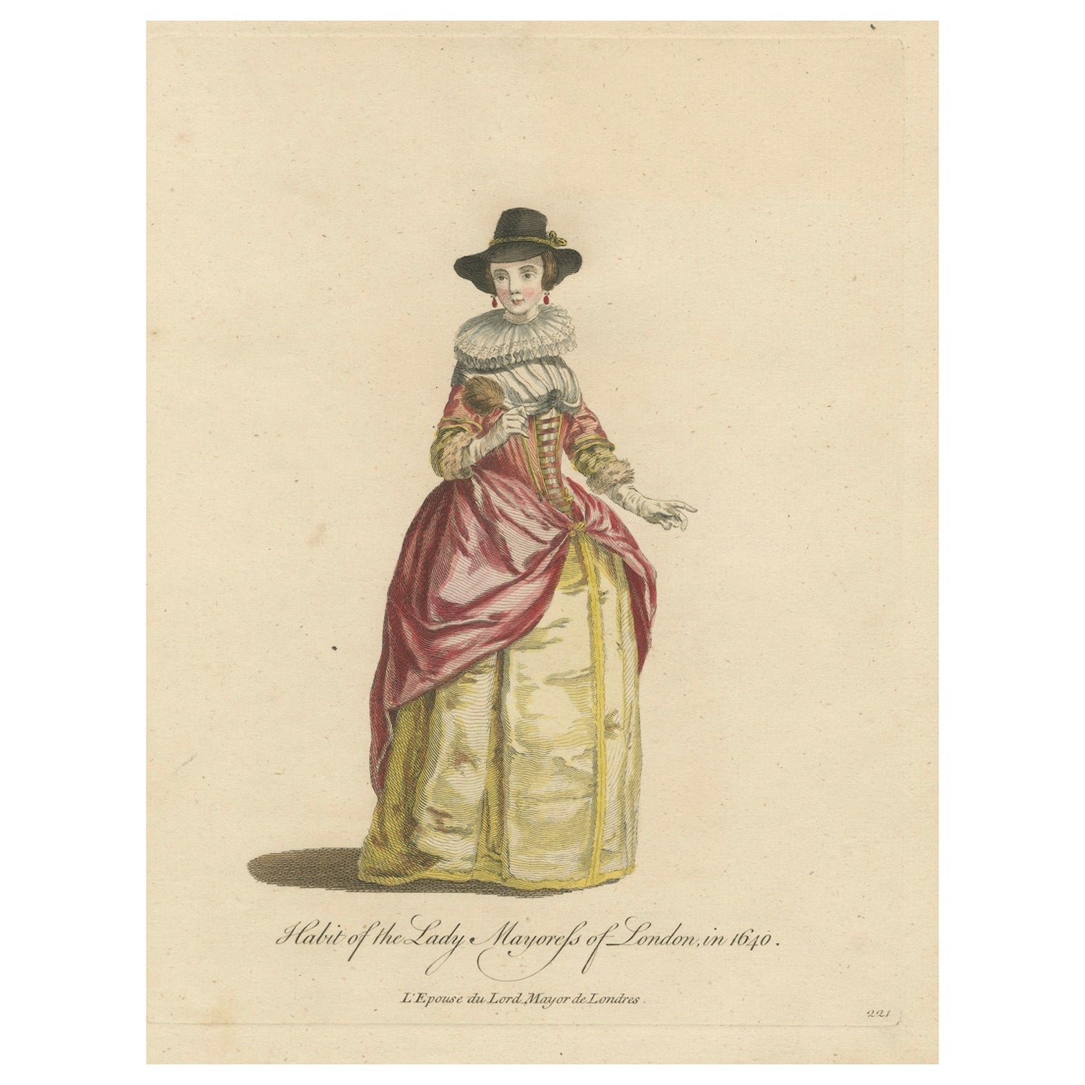 Habit of the Lady Mayoress of London in 1640, Published in 1757 For Sale