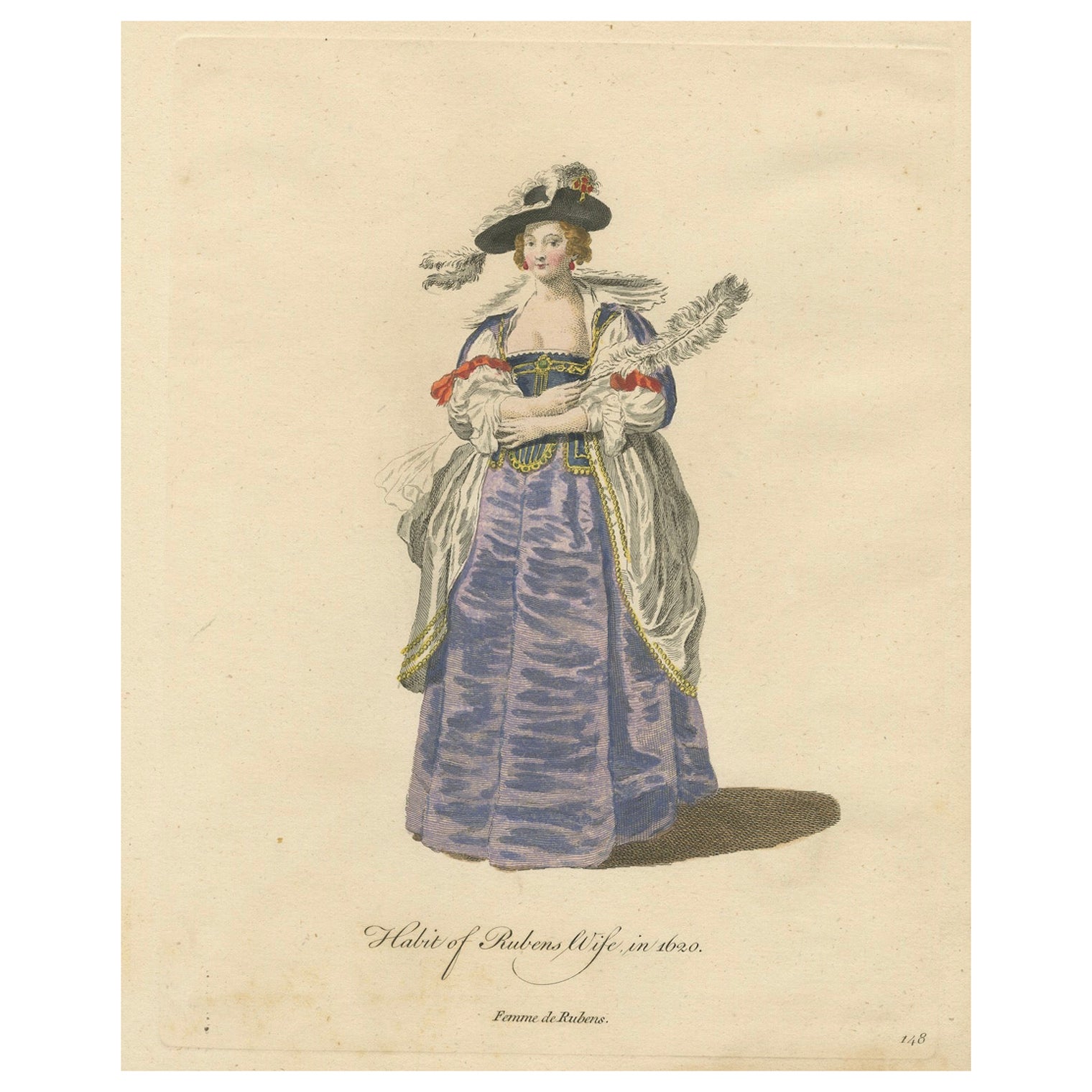 1620 Elegance: The Attire of a Painter's Muse Engraved, circa 1756 For Sale