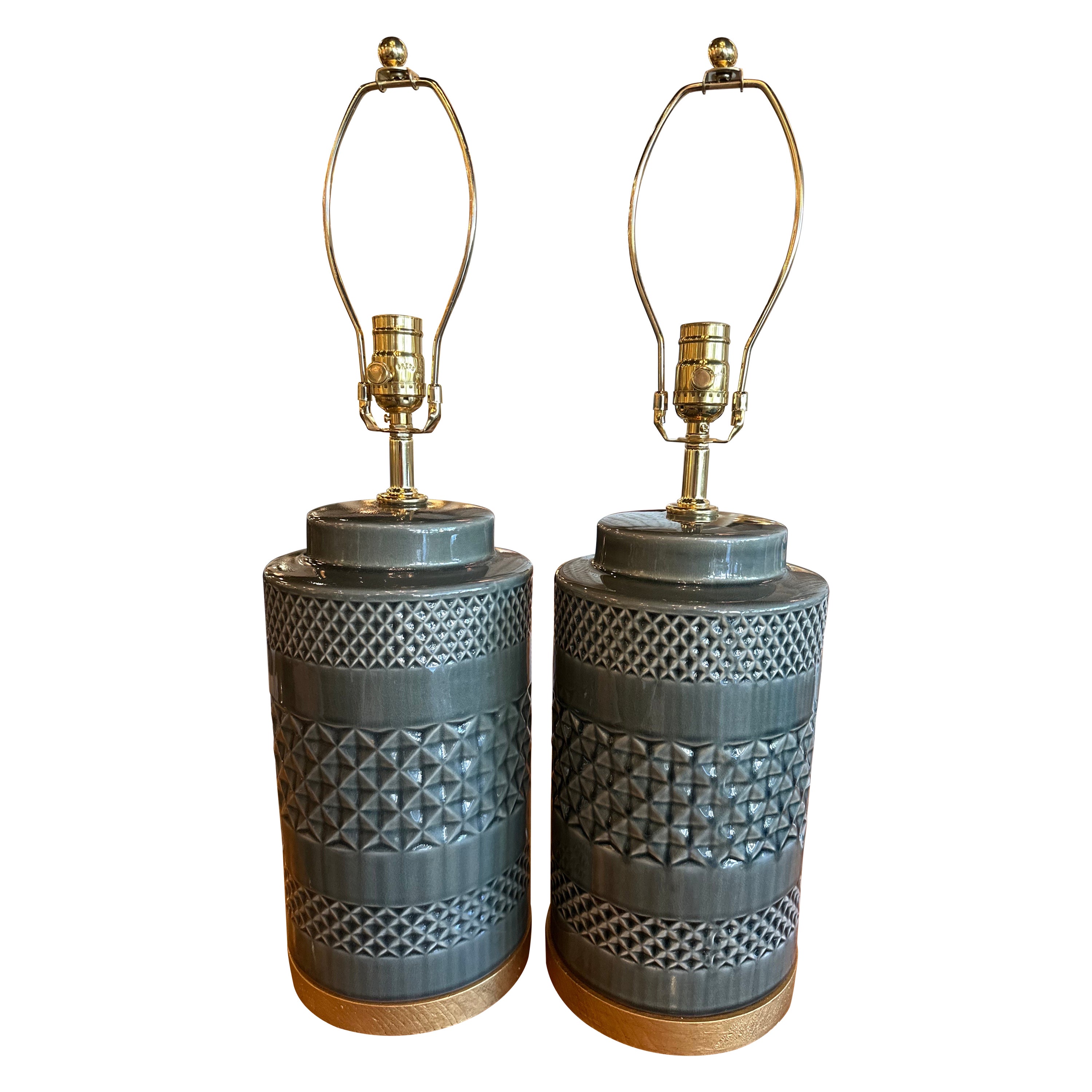 Vintage Pair Sage Grün Keramik Porzellan Ginger Jar Tischlampen Newly Wired 