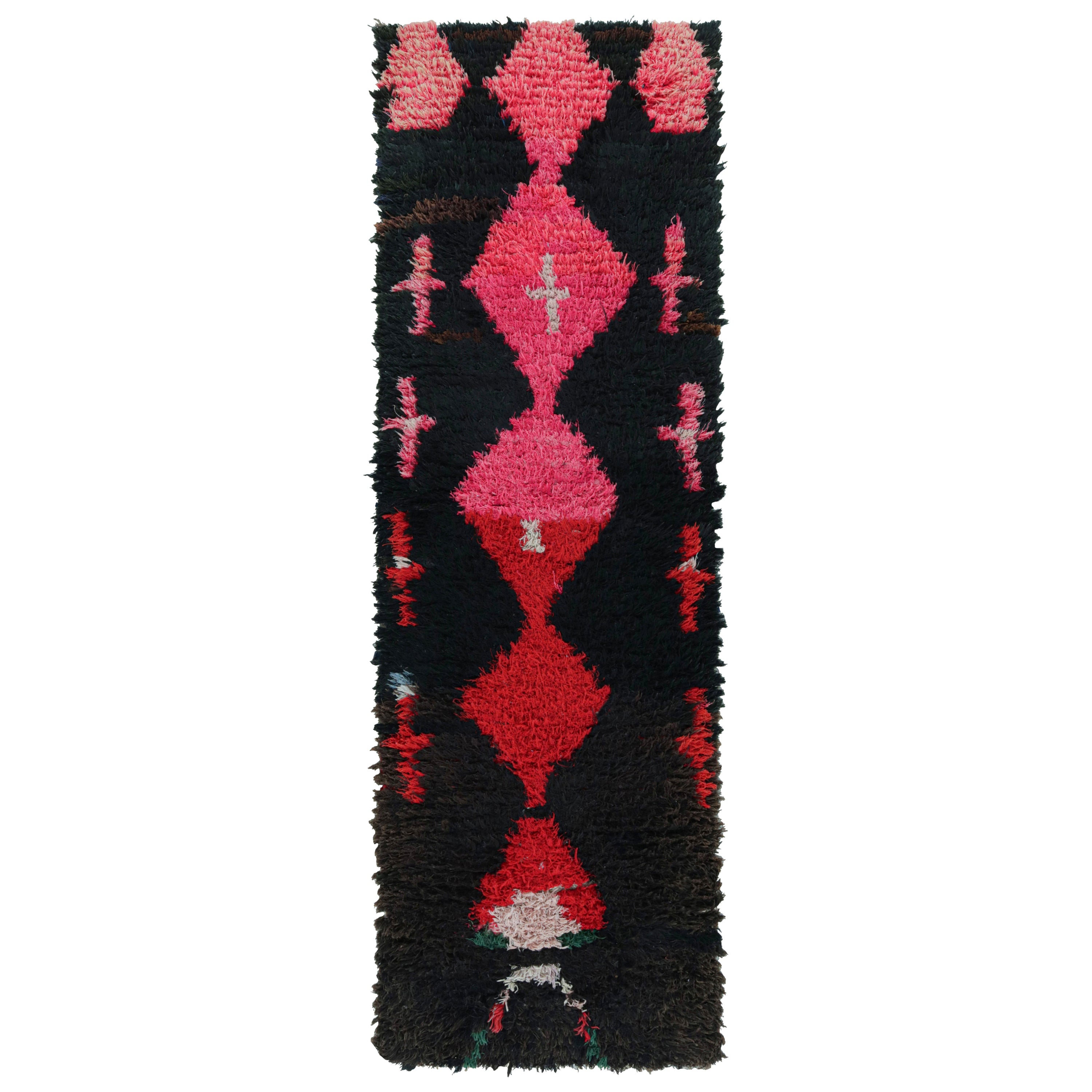 Vintage Moroccan Runner Rug in Black with Geometric Patterns, from Rug & Kilim  For Sale