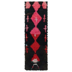 Vintage Moroccan Runner Rug in Black with Geometric Patterns, from Rug & Kilim 