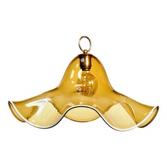 Lampe à suspension en verre de Murano ambré à fleurs XL par La Murrina, 1970, Italie