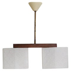 Danish Mid-Century Double Pressed Milk Glass Ceiling Pendant