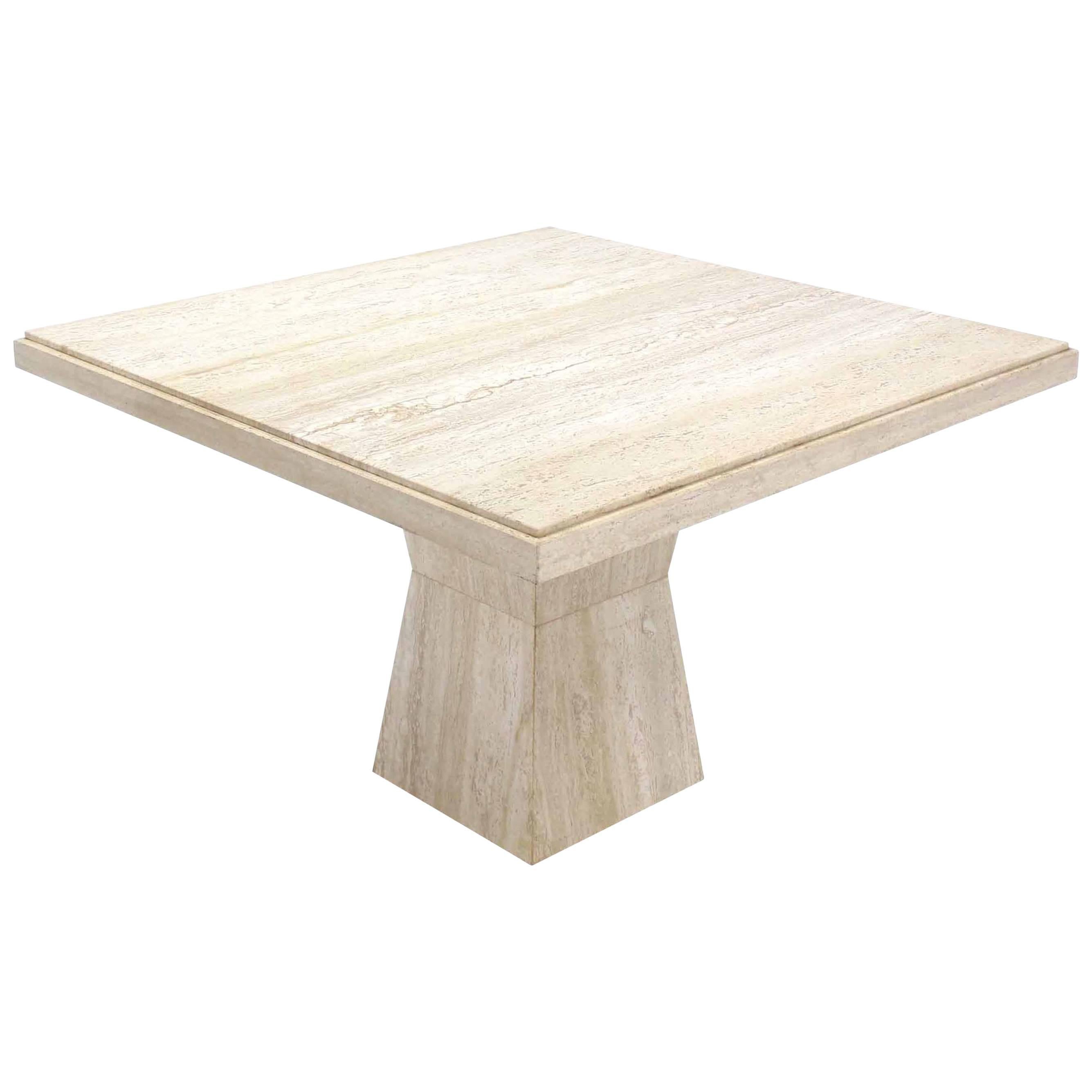 44 Inch Square Travertine Game Table on Double Tapered Base