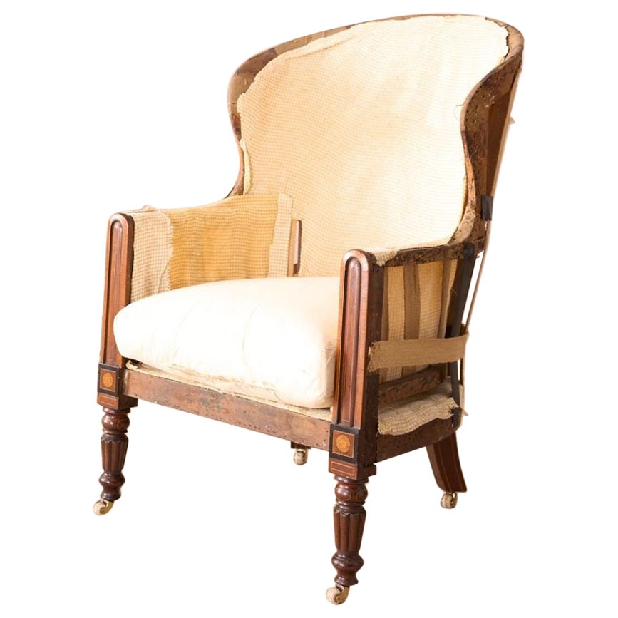 William IV mahogany and ebony inlaid barrel back armchair For Sale