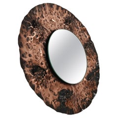 Vintage Brutalist Mirror in hammered copper in the style of A. Bragalini, Italy 1960s 