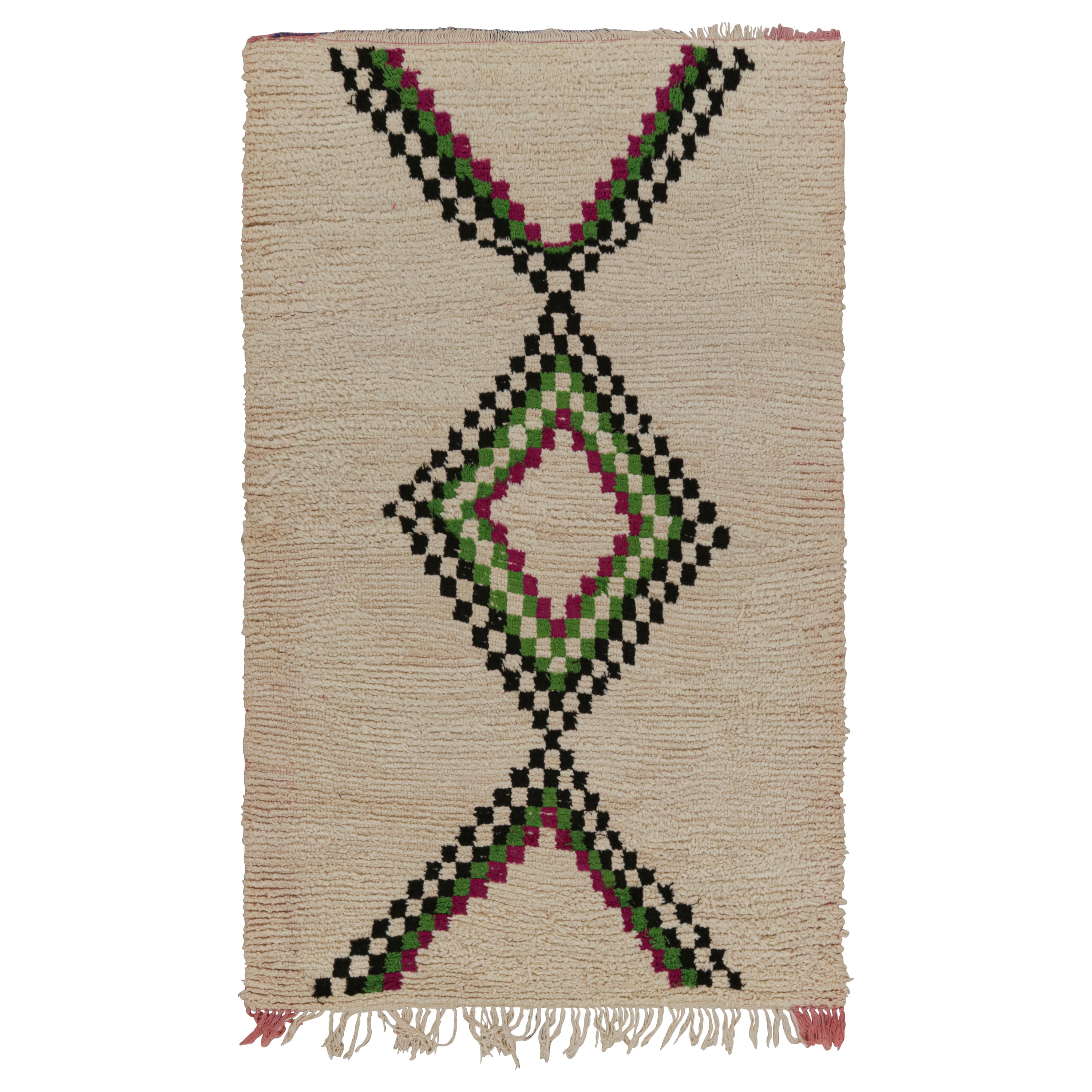 Vintage Moroccan Rug in Beige with Diamond Patterns, from Rug & Kilim  For Sale