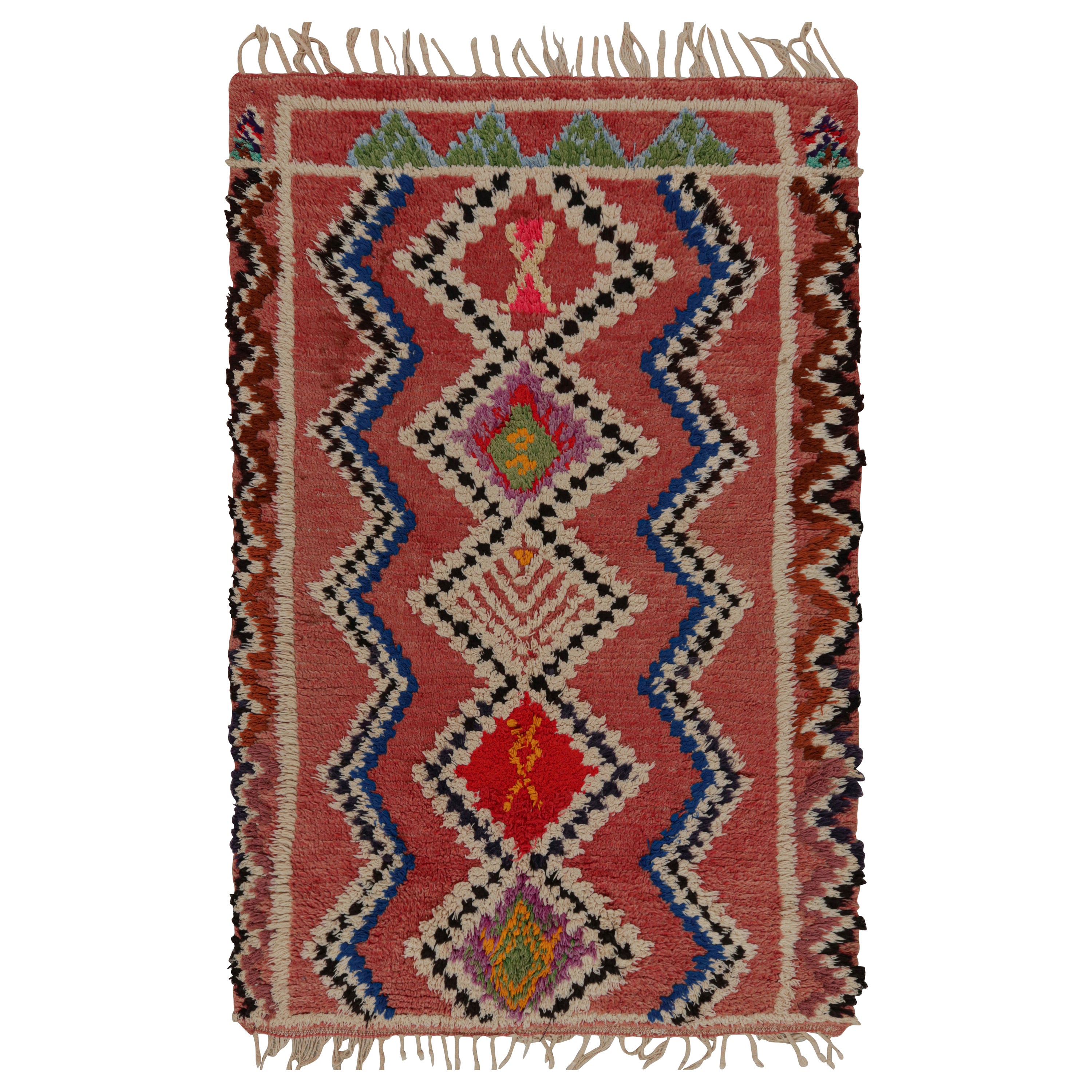 Vintage Moroccan Rug in Salmon Red with Geometric Patterns, from Rug & Kilim  For Sale