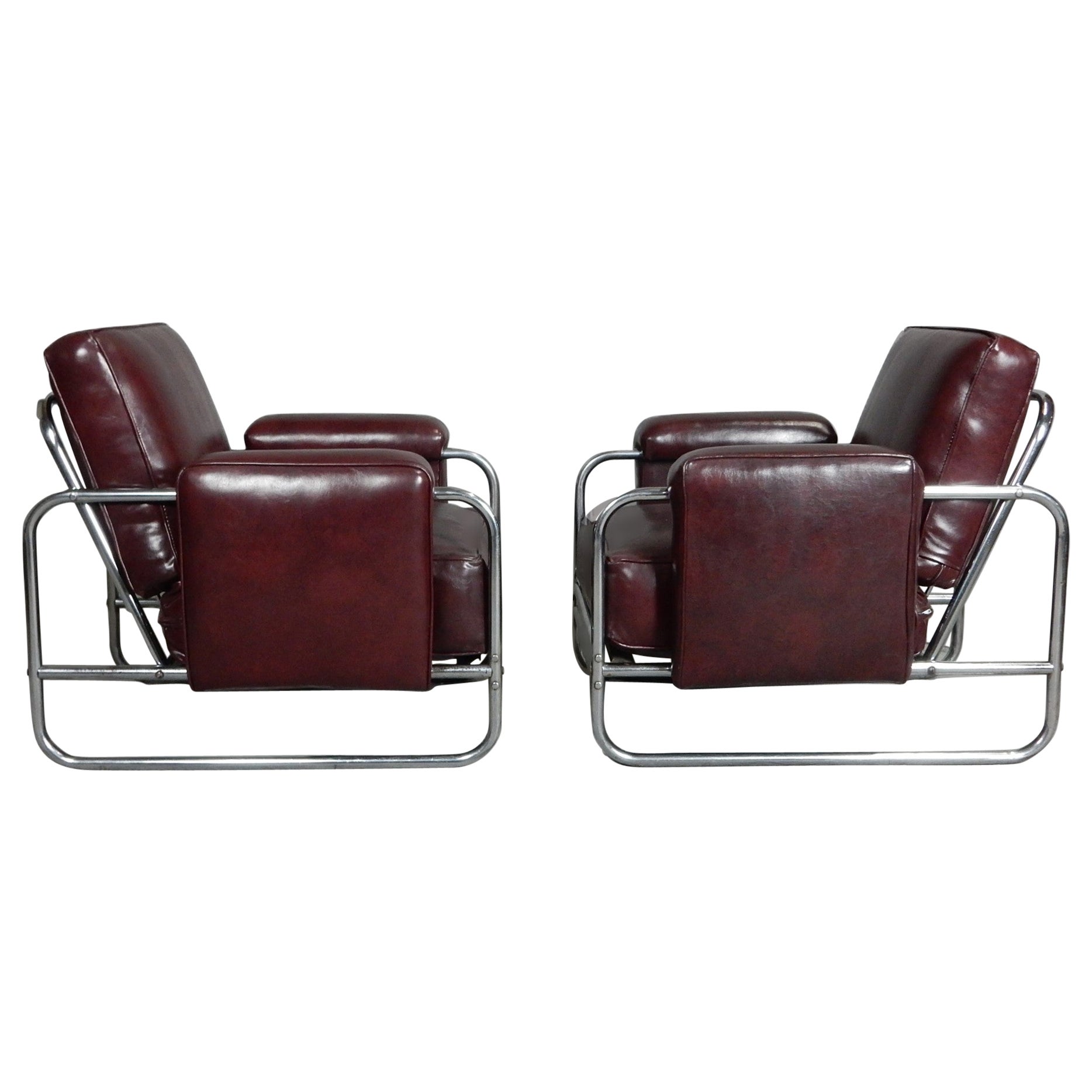 Machine age Industrial Nickel Plated Steel Lounge Chairs