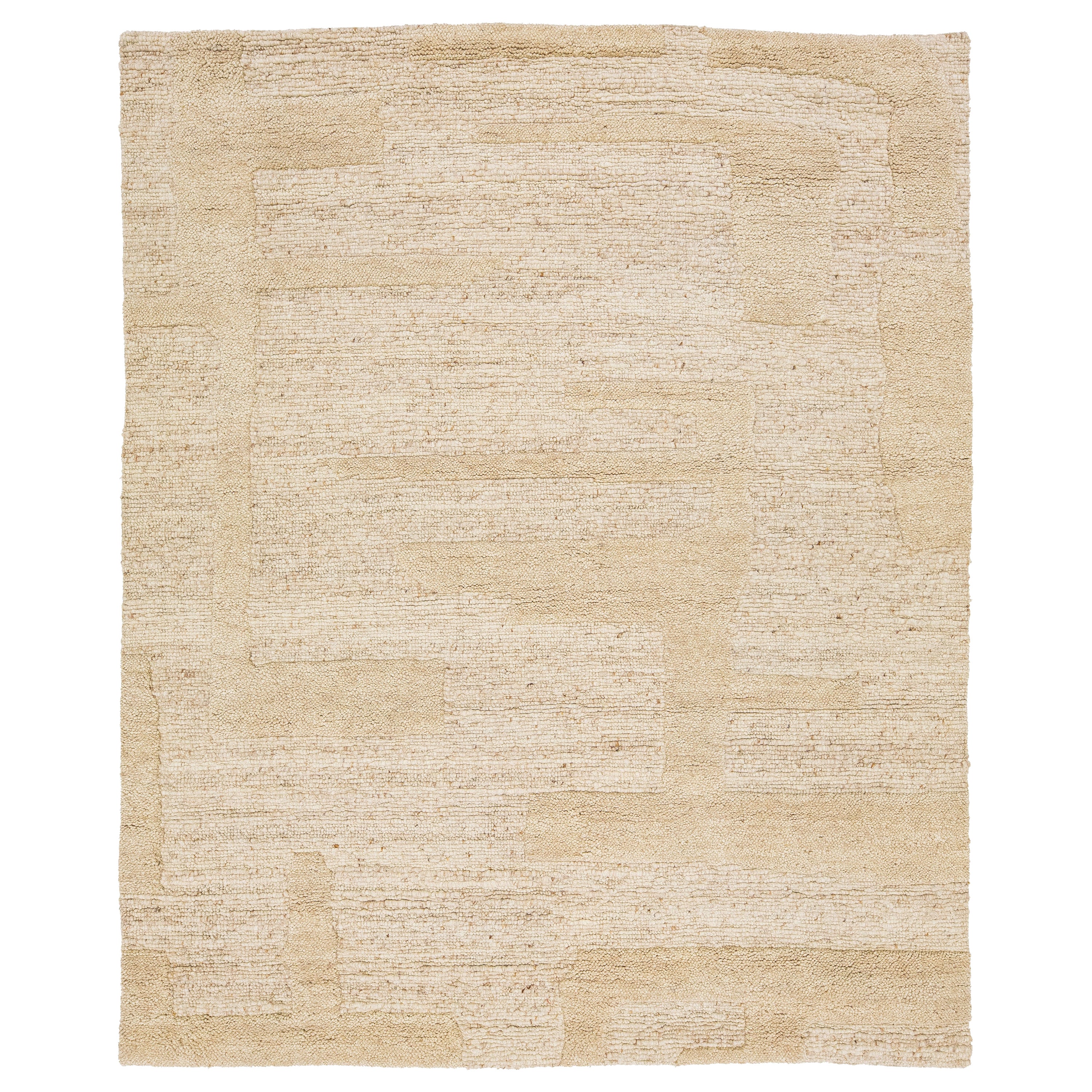 Beige Contemporary Moroccan-Style Wool Rug With Geometric Pattern By Apadana