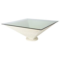 Giant Memphis Style Enameled Metal Pyramid Table with Glass Top, 1980s