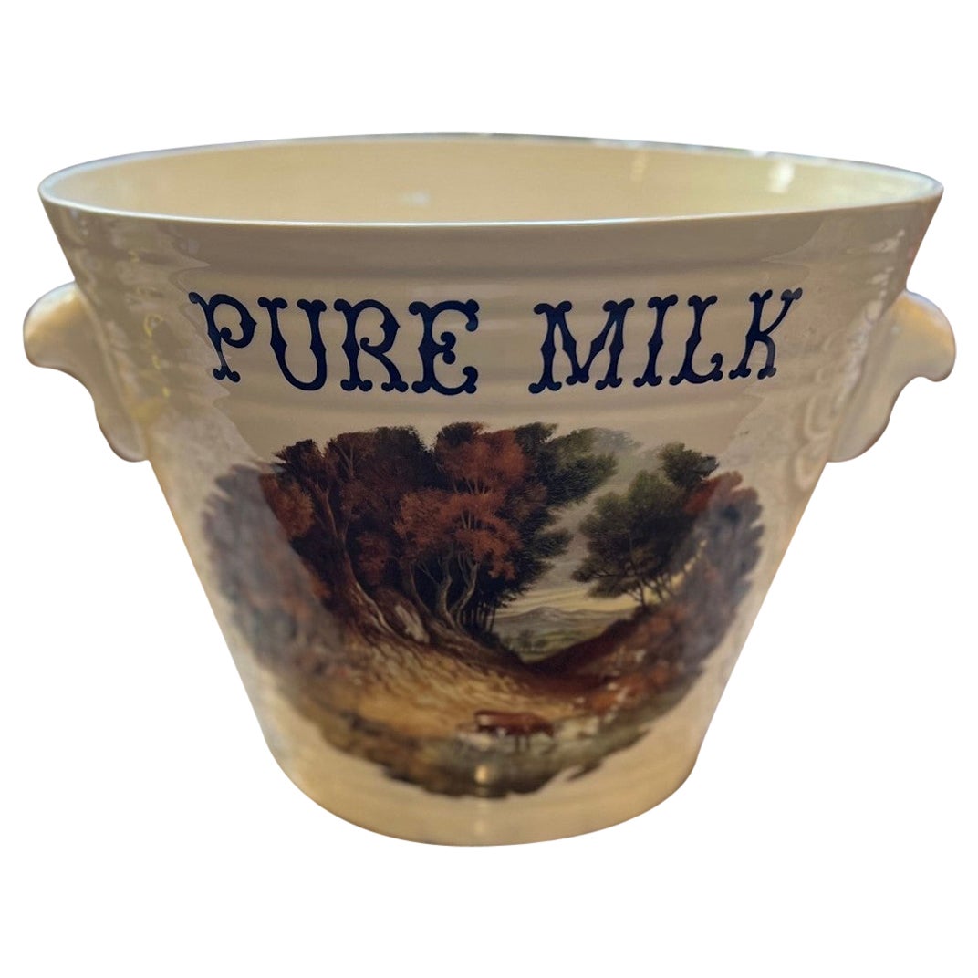 Large Vintage Edwardian Style English Ironstone Milk Pail With Two Handles For Sale