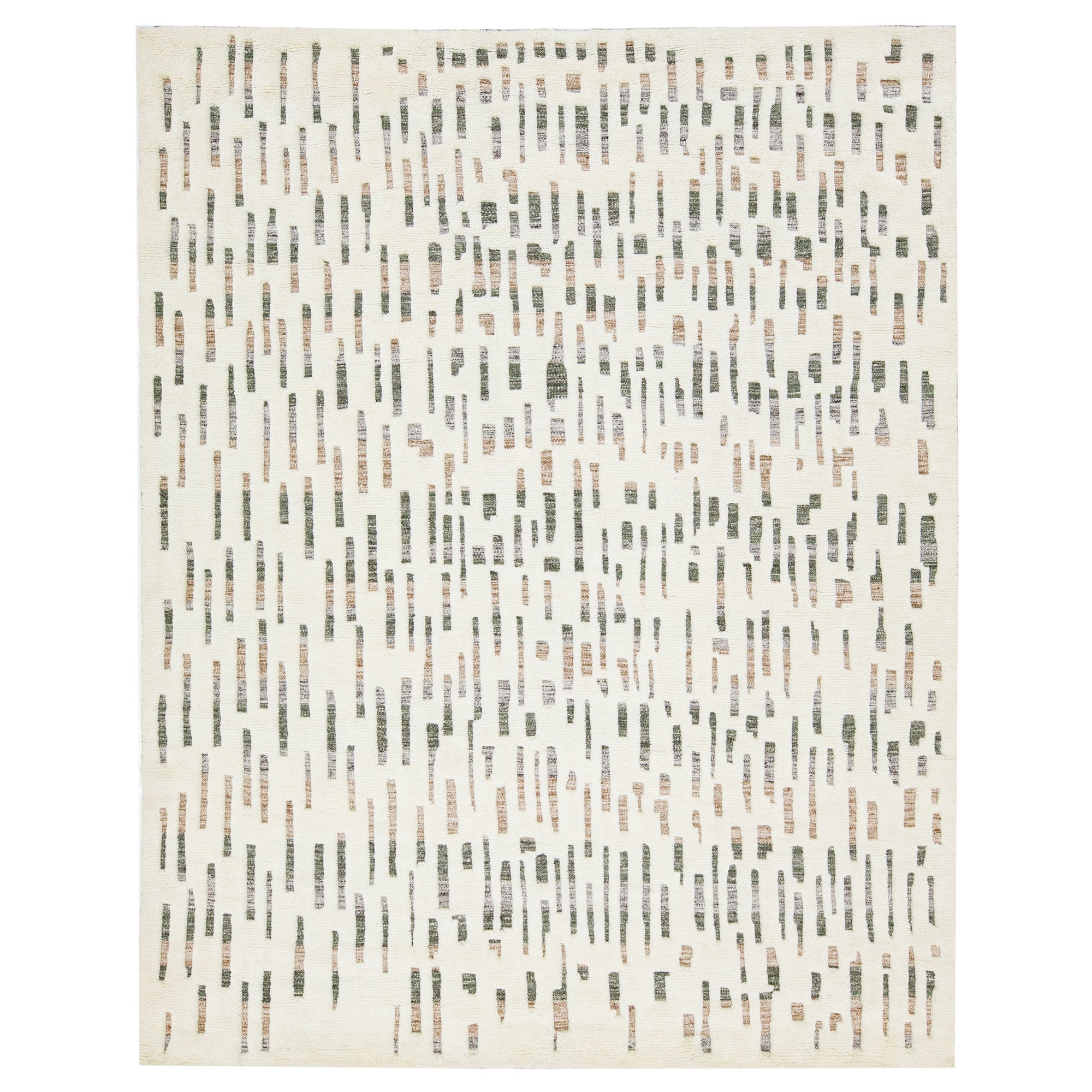 Apadana's Modern Handmade Wool Rug Moroccan-Style In Ivory With Abstract Motif For Sale