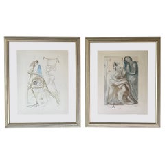 Vintage Pair of Signed Woodblock Prints from the "Divine Comedy" Series by Salvador Dali