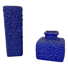 Ensemble de 2 vases bleus en poterie abstraite colorée de Silberdistel, W. Allemagne, 1970