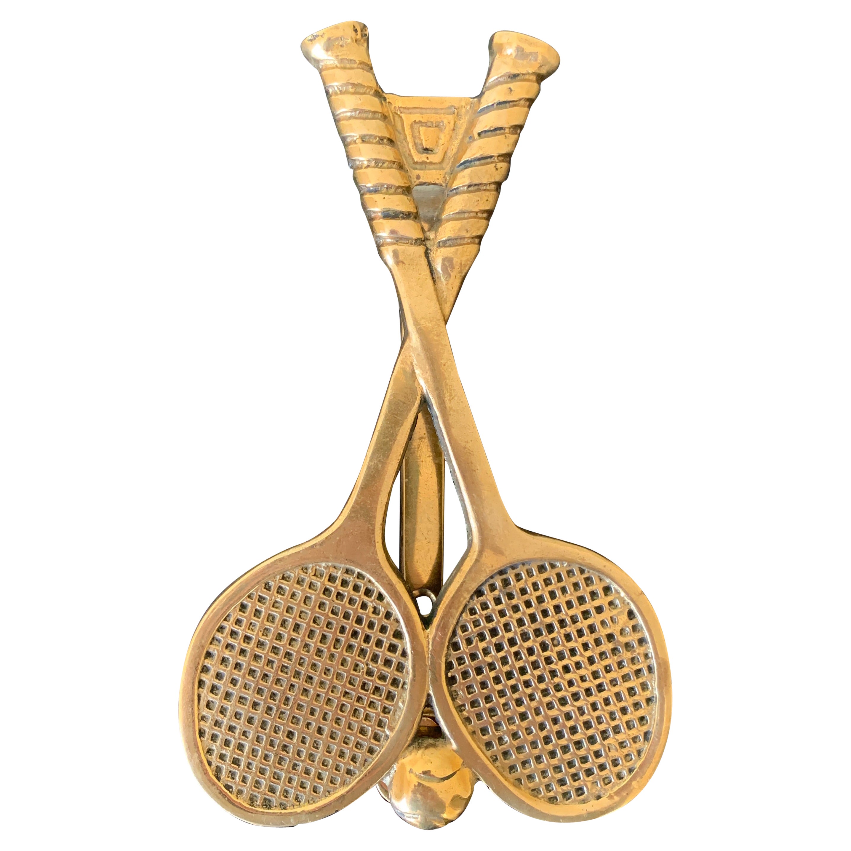 Vintage Cast Brass Double Tennis Racket Door Knocker For Sale