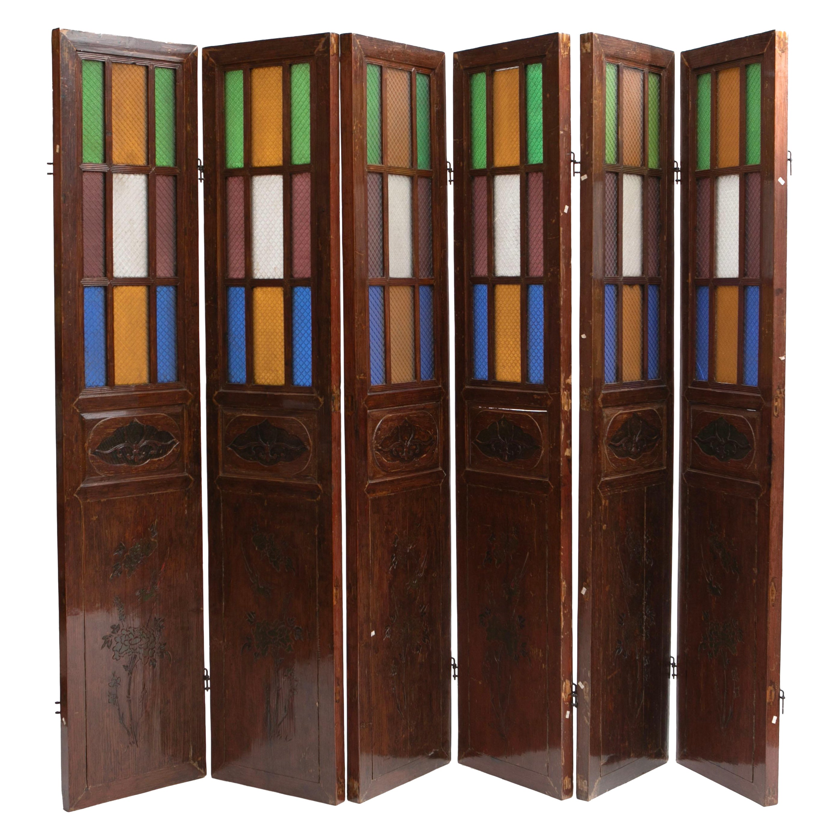 Chinese Six-Panel Art Nouveau Floor Screen/ Room Divider, Shanghai, Approx. 1900 For Sale