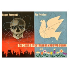 Original Vintage Propaganda-Poster, World Peace Movement, Nuclear Death Dove Skull, Original