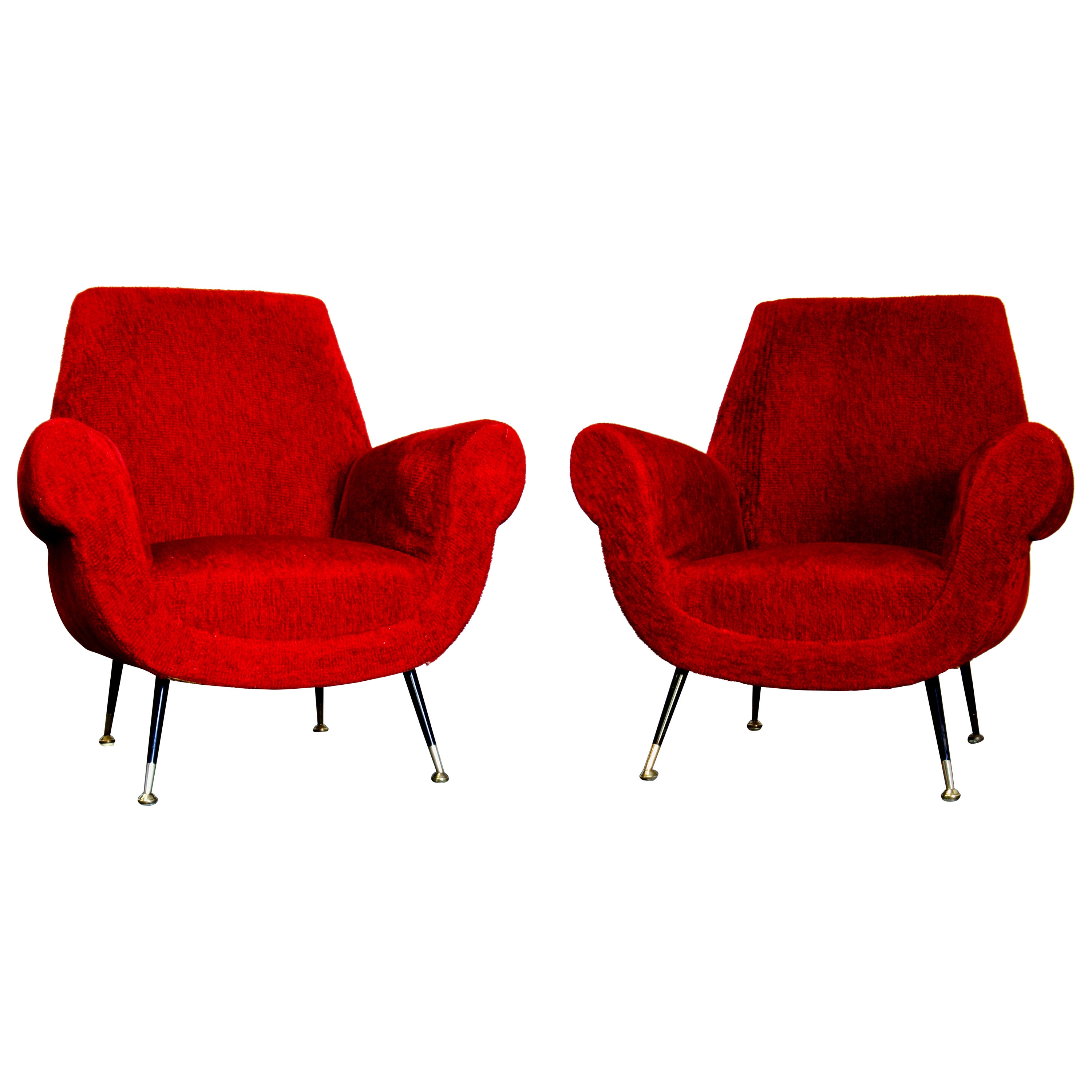 Pair of Gigi Radice Club / Lounge Armchairs for Minotti, 1950s Italy, Red Fabric For Sale