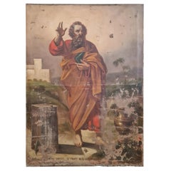 Grande peinture à l'huile du 18ème siècle Saint Matthias l'Apostle