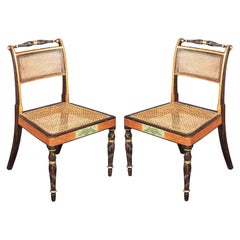 Early 19th Century Pair of Regency Black Painted Caned Chairs, 3 Pairs Available