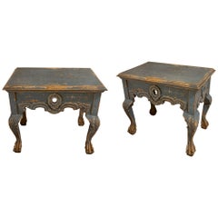 Pair of polychromed Wooden Tables in Blue with Claw Feet